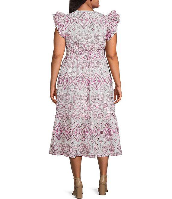 Sugarlips Plus Zayla Floral/Geometric Eyelet-Embroidered Poplin Midi Dress Product Image
