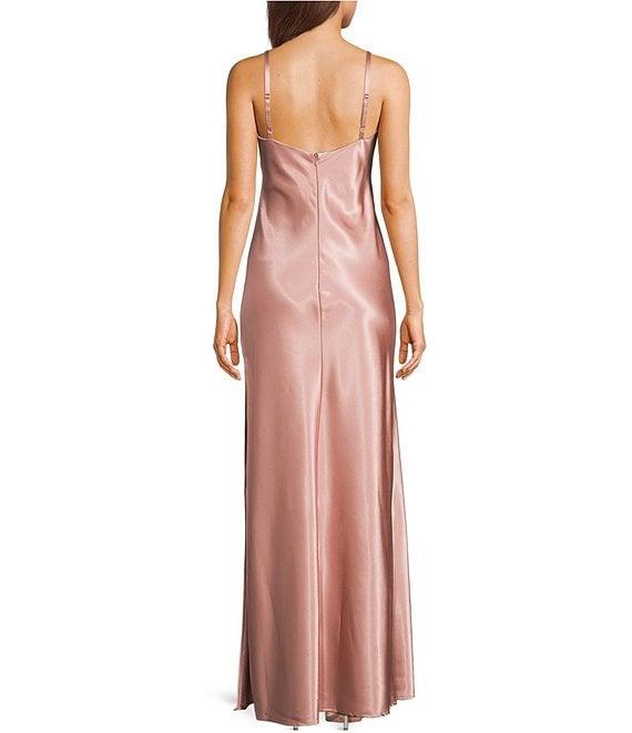 Morgan & Co. Sleeveless Spaghetti Strap Satin Rhinestone Trim Dress Product Image