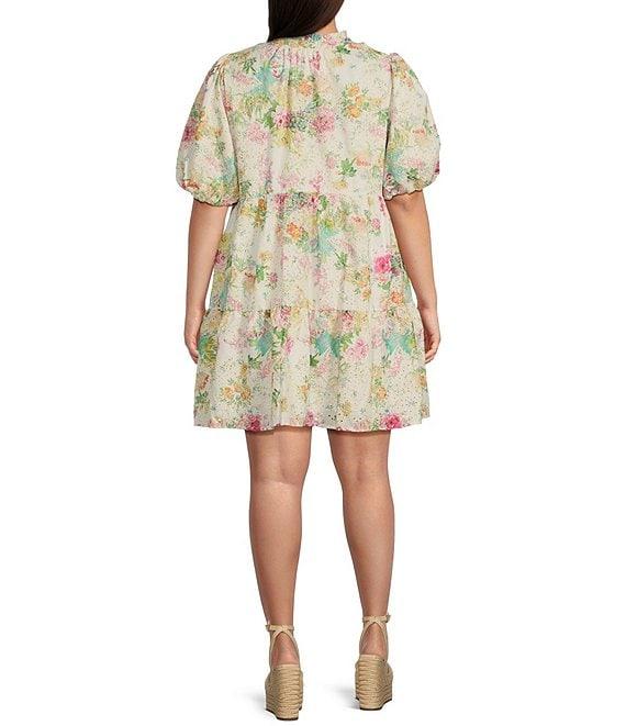 Sugarlips Plus Summerset Floral Jacy Short Sleeve Eyelet Lace Babydoll Mini Dress Product Image