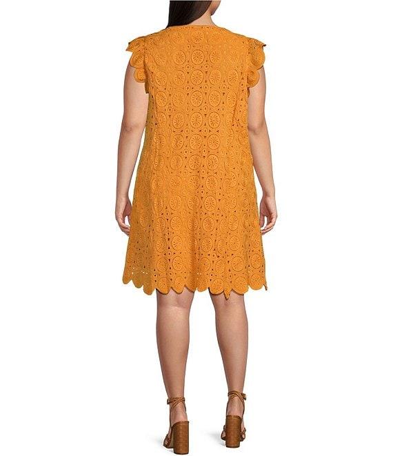 Skies Are Blue Plus Size V-Neck Crochet Mini Dress Product Image