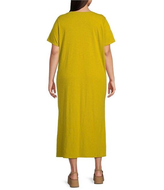 Eileen Fisher Plus Size Organic Cotton Slub Jersey Crew Neck Sleeveless Midi Dress Product Image