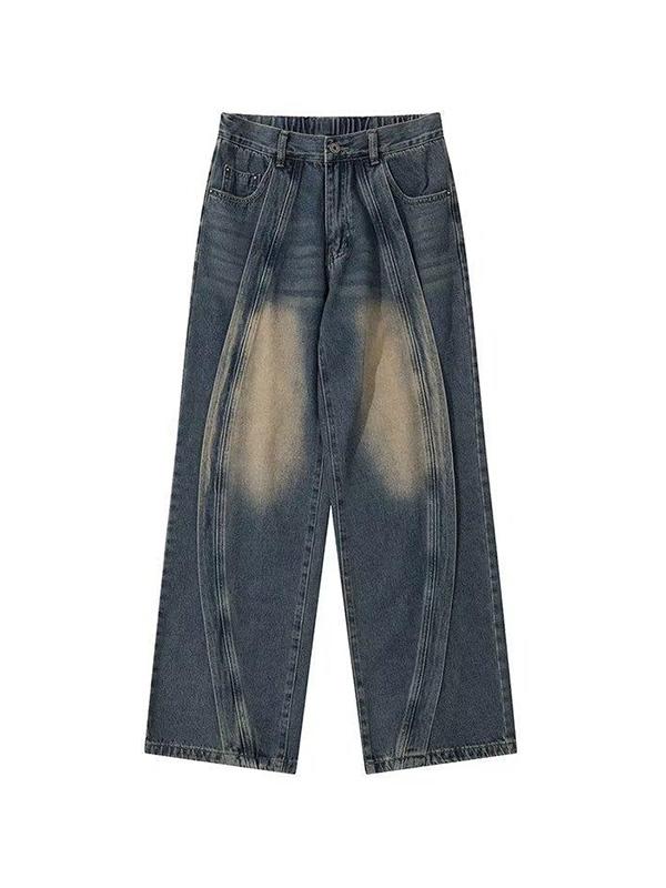 Men's Washed Patchwork Loose Jeans Product Image