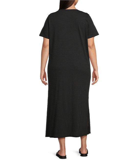Eileen Fisher Plus Size Organic Cotton Slub Jersey Crew Neck Sleeveless Midi Dress Product Image