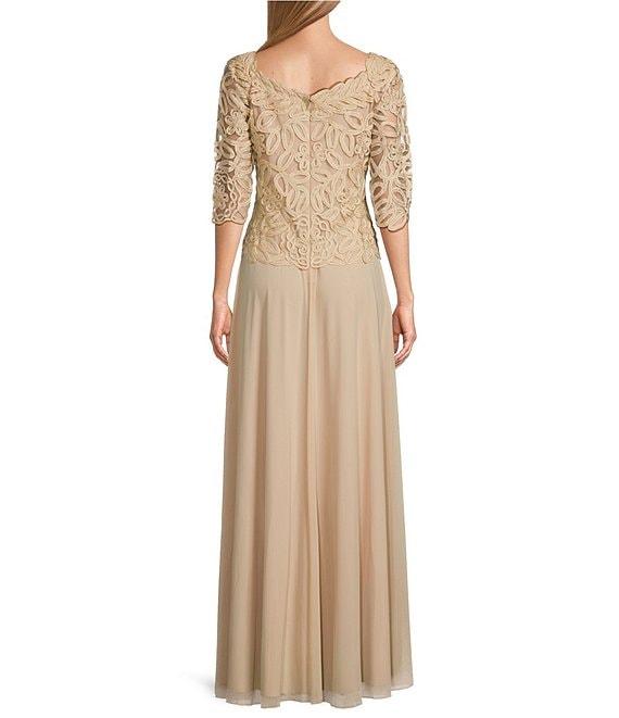 Soulmates Embroidered Floral Lace Bodice 3/4 Sleeve Square Neck Gown Product Image