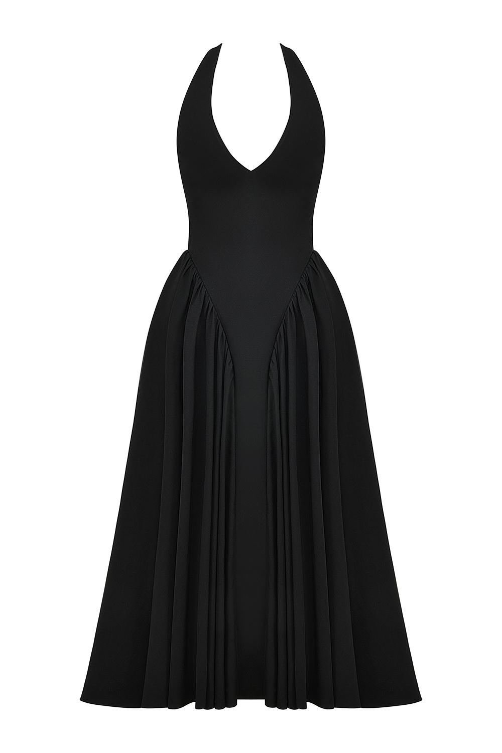 Marilyn  black twill halter midi dress Product Image
