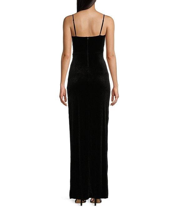 Honey and Rosie Velvet Cowl Neck Corset Side Slit Long Dress Product Image
