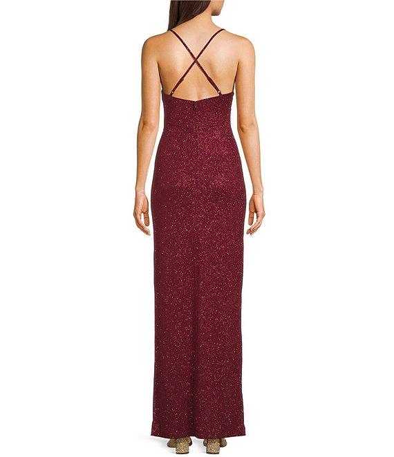 Pear Culture Spaghetti Strap V-Neck Glitter Dress Product Image