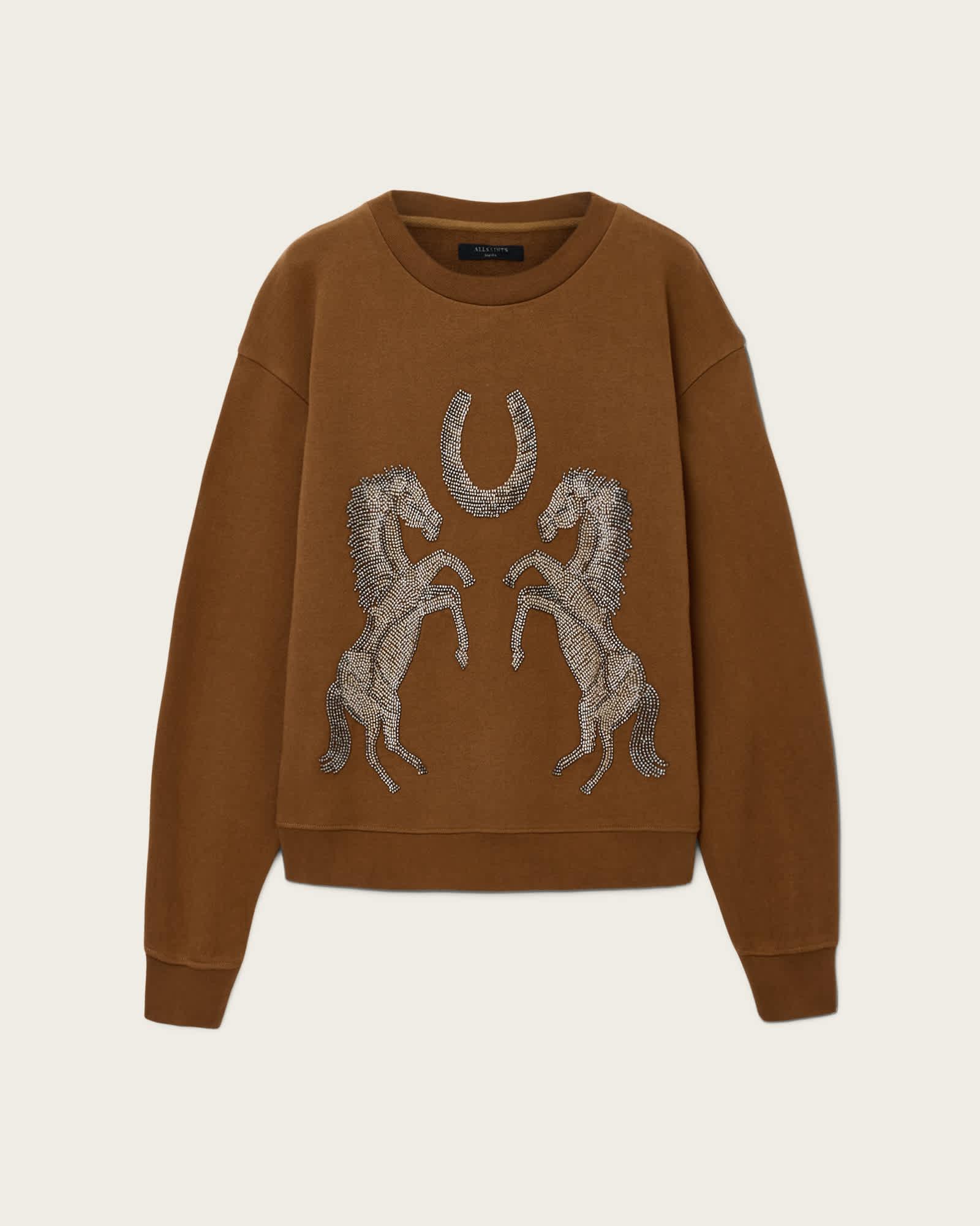 Luck Embellished Pippa Sweatshirt COGNAC BROWN | ALLSAINTS US Product Image