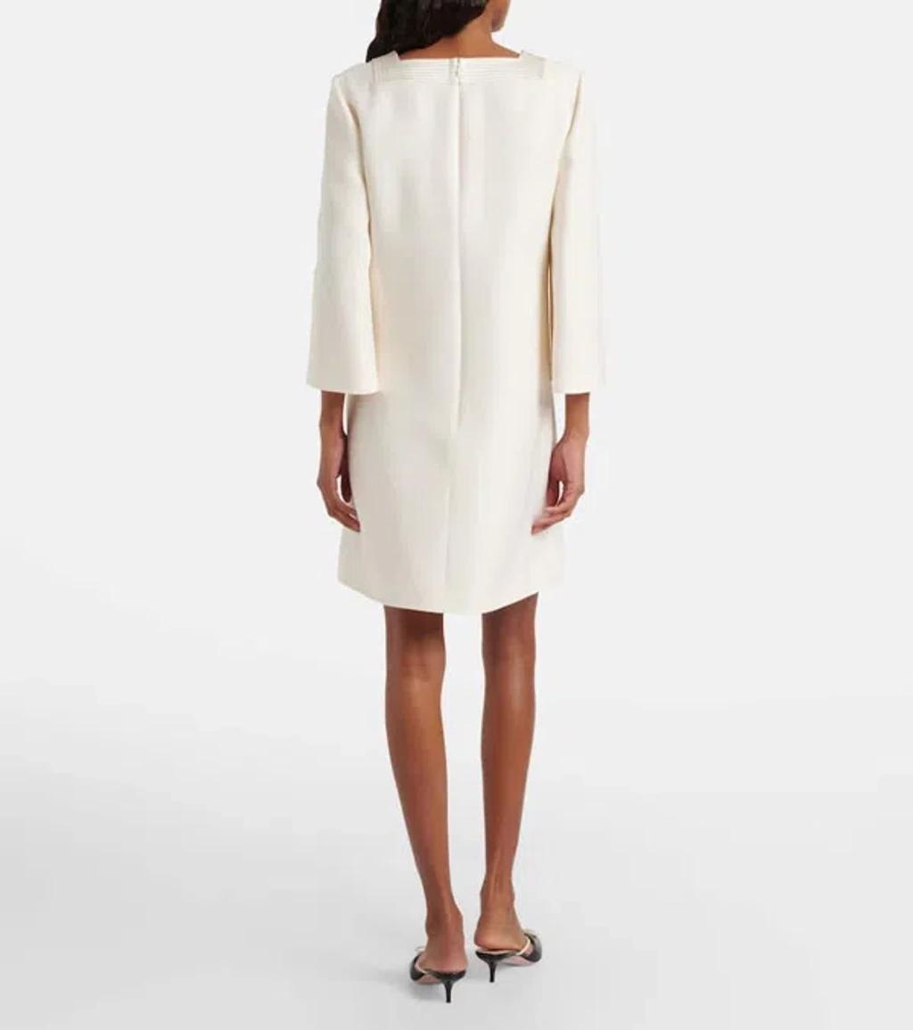 VALENTINO Embellished Silk Satin-trimmed Wool And Silk-blend Crepe Mini Dress In White Product Image