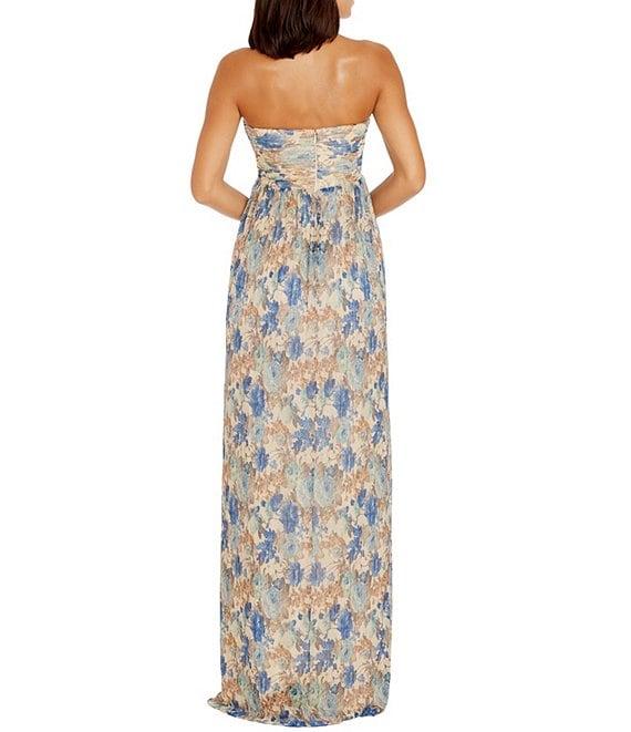 Dress the Population Angelique Sweetheart Strapless Cutout Floral Printed Metallic Chiffon Front Slit Sheath Gown Product Image