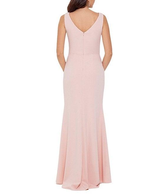 Betsy & Adam Petite Size Sleeveless Boat Neck Front Ruffle Gown Product Image