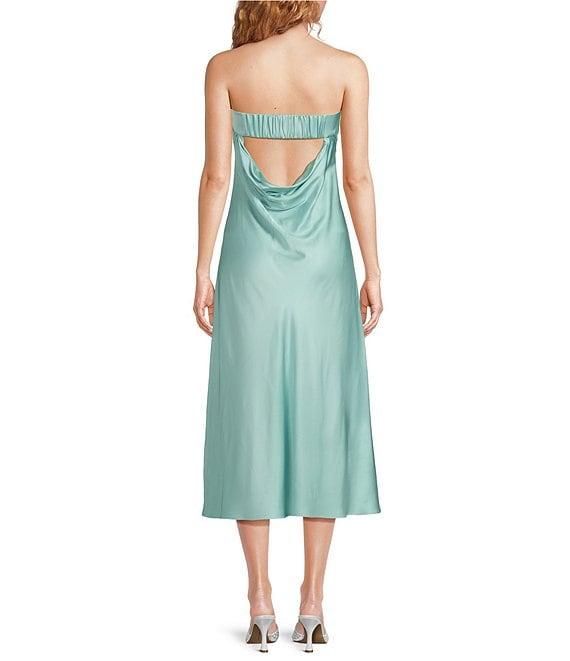 French Connection Satin Strapless Fit & Flare Midi Dress Product Image