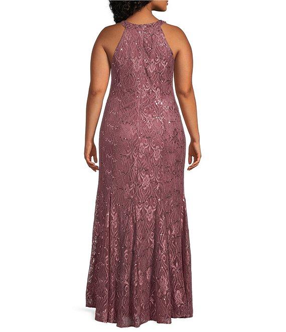 R & M Richards Plus Size Keyhole Neck Glitter Lace Mermaid Gown Product Image