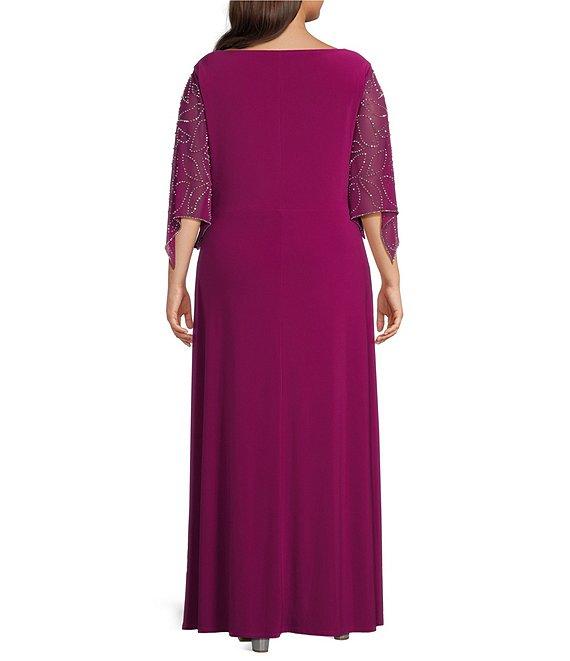 Marina Plus Size Beaded Short Sleeve Jersey Knot Front Dress Product Image