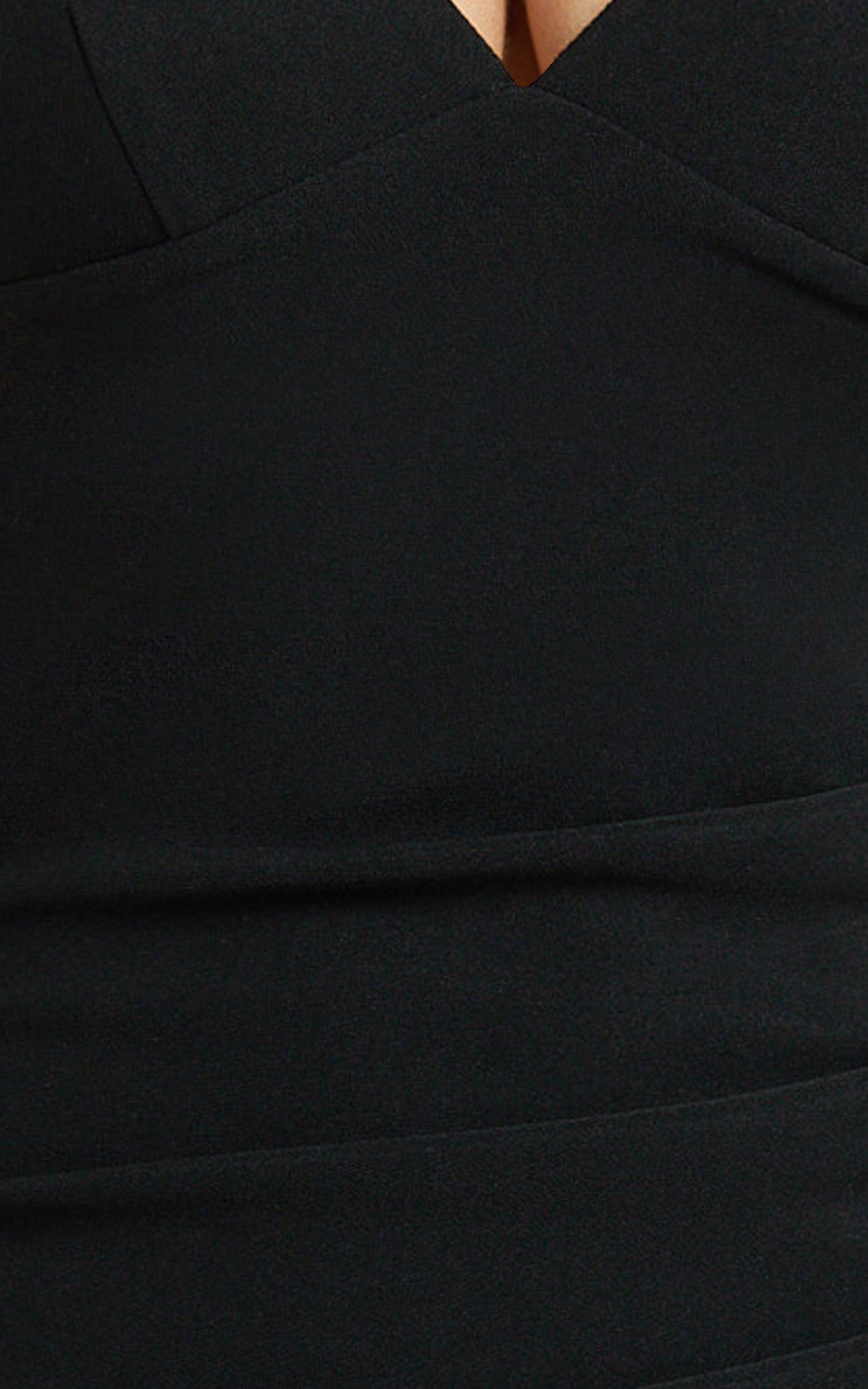 Vinnie Midi Dress - Off Shoulder Bustier Side Tuck Fitted Dress in Black Product Image