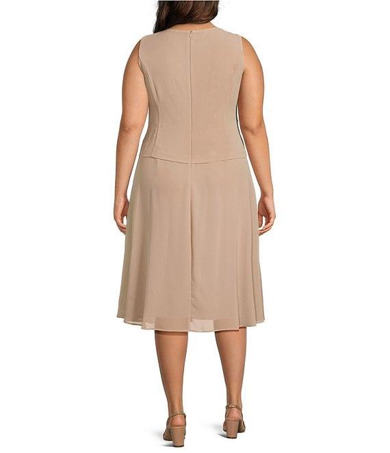 Jessica Howard Plus Size Soutache Chiffon Crew Neck 3/4 Sleeve Embellished Fit & Flare 2-Piece Jacket Dress Product Image