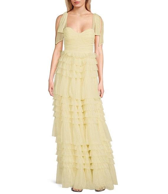 B. Darlin Mesh Sweetheart Neck Tie Strap Bustier Ruffled Dress Product Image