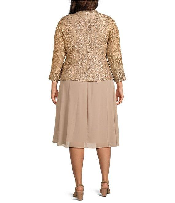 Jessica Howard Plus Size Soutache Chiffon Crew Neck 3/4 Sleeve Embellished Fit & Flare 2-Piece Jacket Dress Product Image
