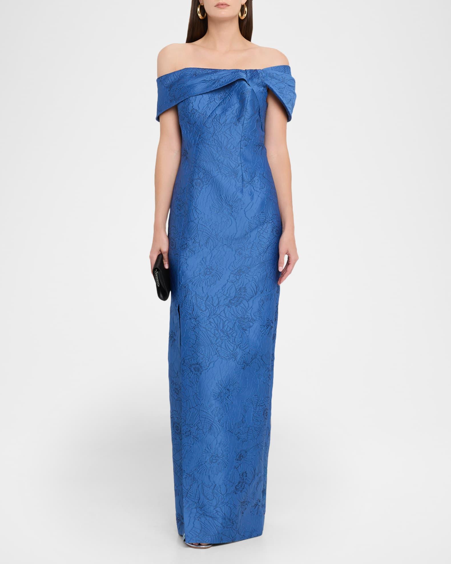 Off-Shoulder Jacquard Column Gown Product Image