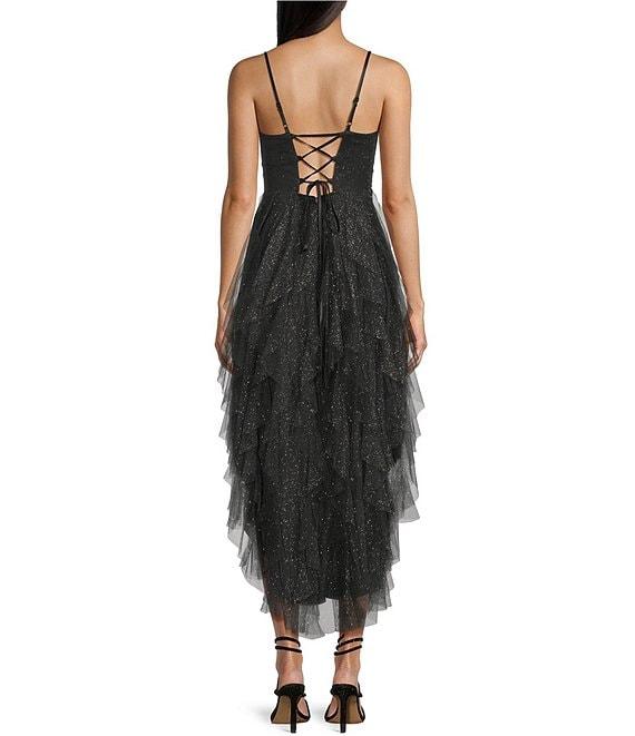 Pear Culture Glitter Mesh Corkscrew High-Low Dress Product Image