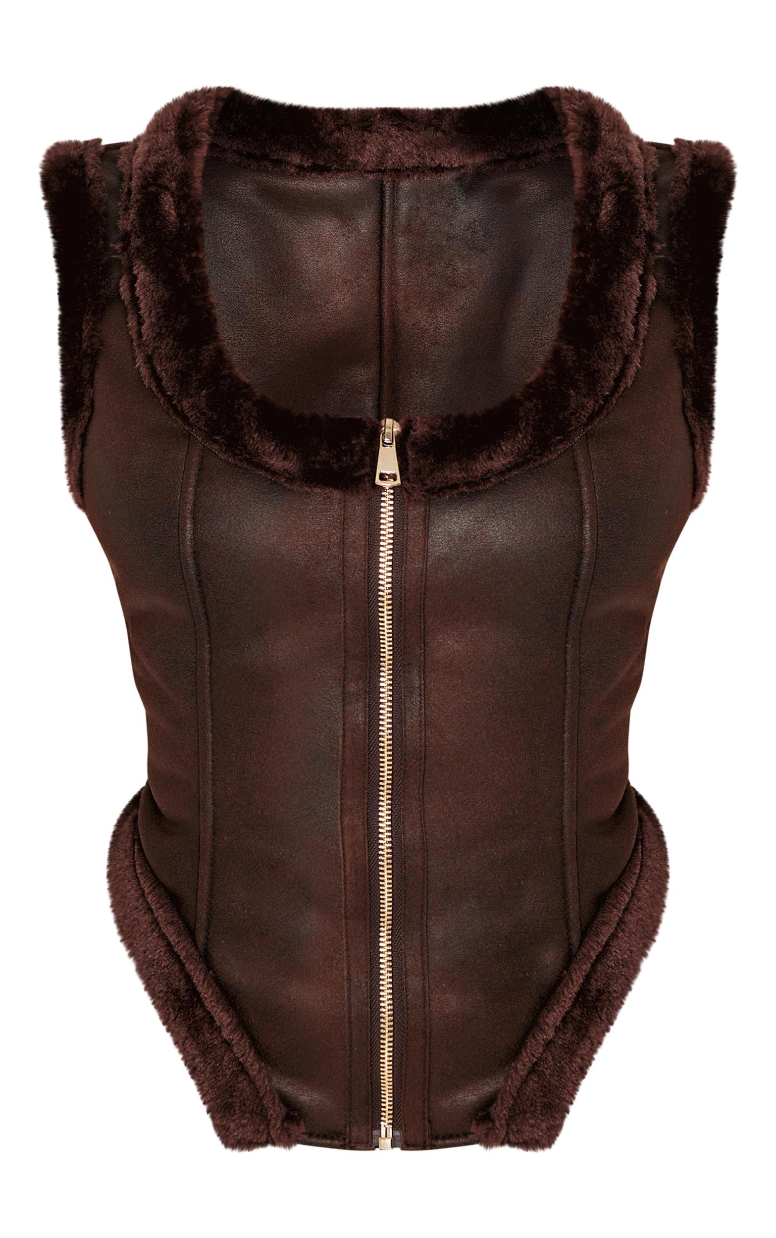 Petite Chocolate Faux Suede Sleeveless Dipped Hem Vest Product Image