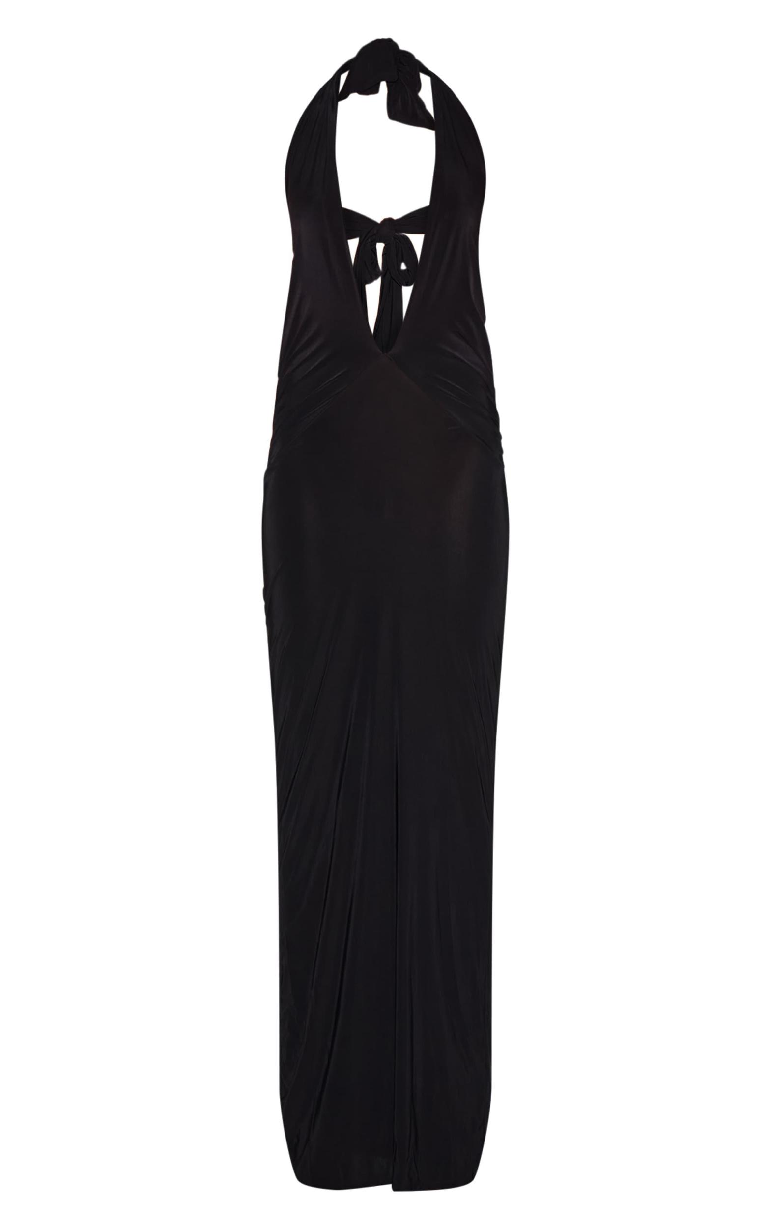 Black Slinky Extreme Plunge Maxi Dress Product Image