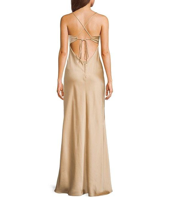 B. Darlin V-Neck Spaghetti Strap Lace Up Back Dress Product Image