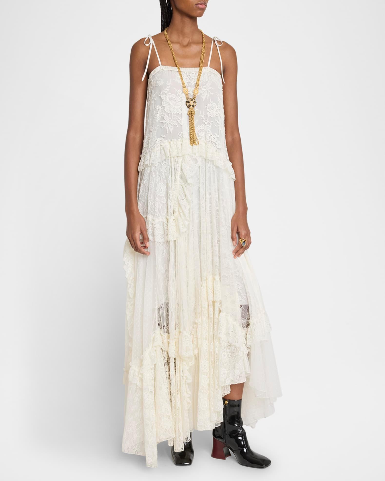 Ruffle-Trim Floral Lace Maxi Dress Product Image