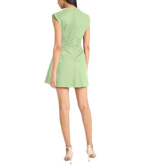 Donna Morgan Crew Neck Extended Shoulder Ruched Poplin Mini Dress Product Image