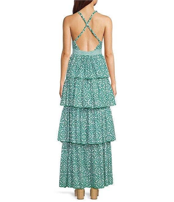 Ro's Garden Nevada V-Neckline Tiered Ruffled A-Line Maxi Dress Product Image