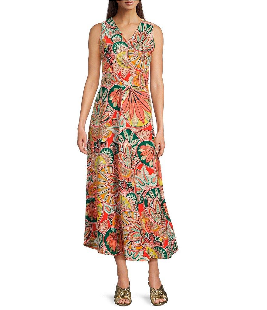 Jude Connally Easton Gilded Jude Cloth Stained Glass Print V-Neck Sleeveless Wrap Maxi Dress Product Image