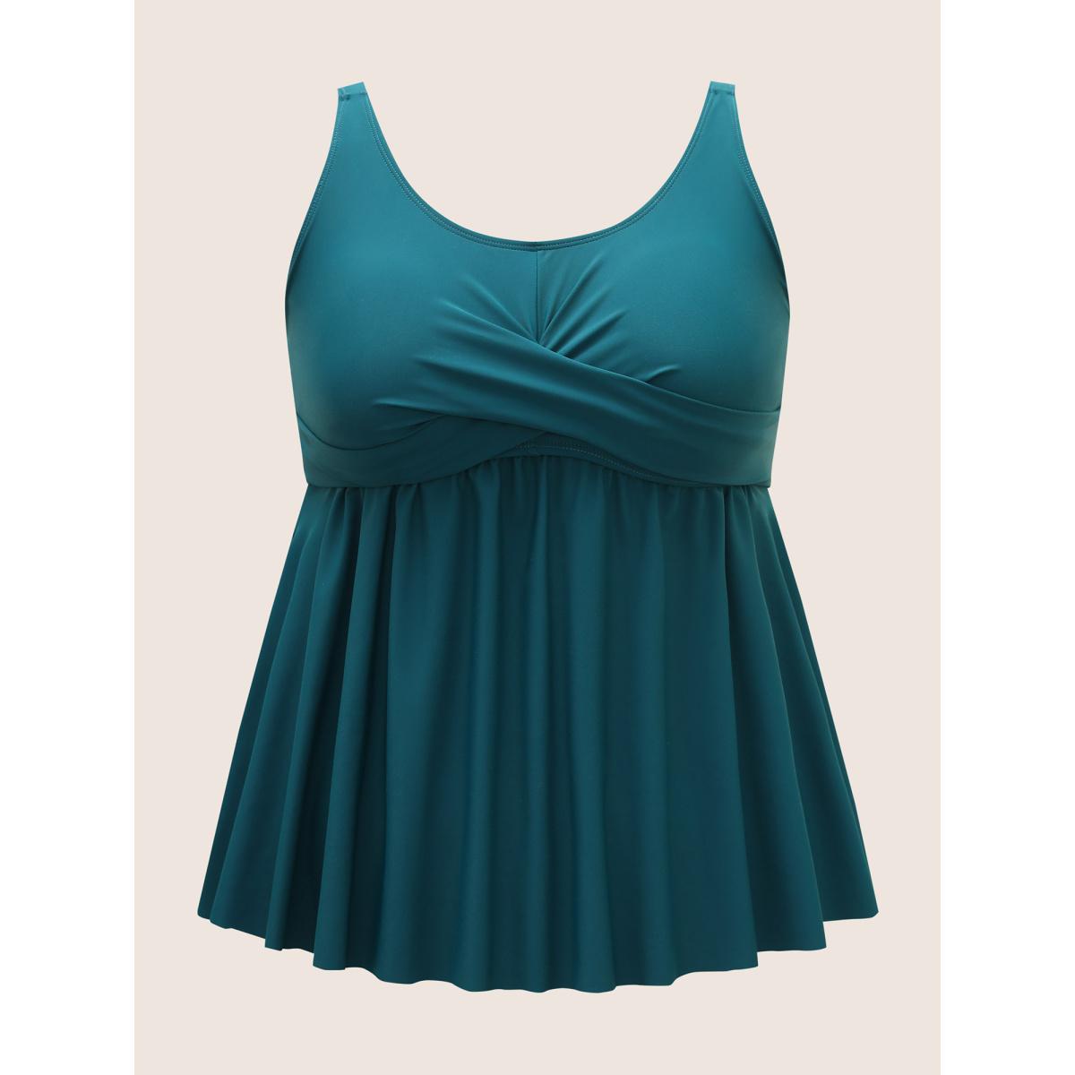 Plus Size U Neck Plain Crossover Gathered Swim Top Women's Swimwear Cyan Beach Twist High stretch Bodycon U-neck Curve Swim Tops BloomChic 30/6X Product Image