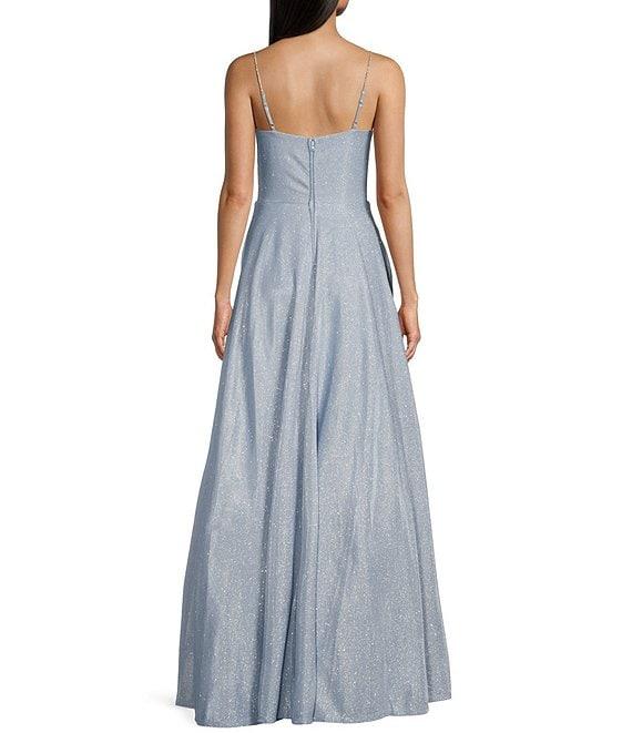 Midnight Doll Rhinestone V-Neck Ruched Long Dress Product Image