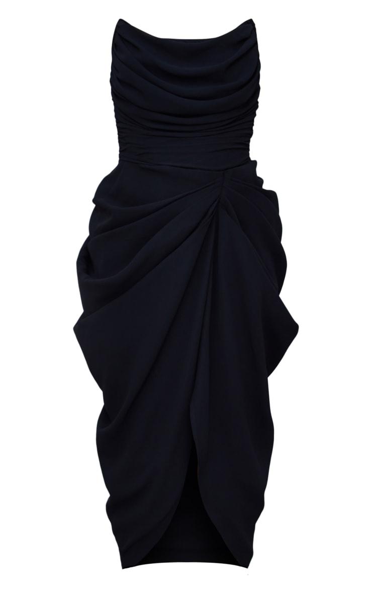 Black Chiffon Corset Bandeau Draped Midi Dress Product Image
