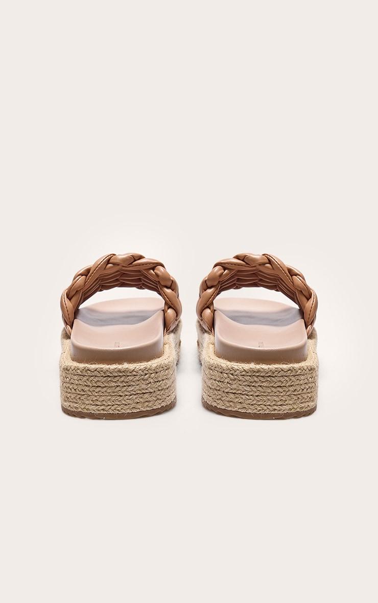 Tan Pu Woven Round Toe Platform Chunky Espadrille Sandals Product Image