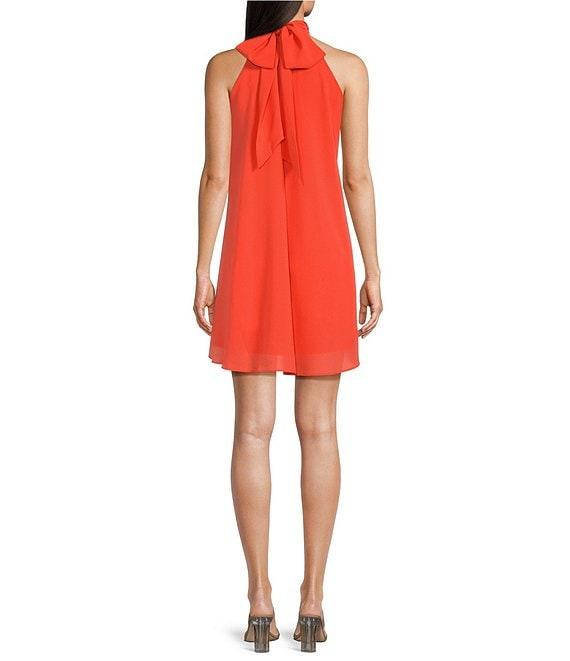 Belle by Badgley Mischka Elise Georgette Turtleneck Sleeveless Back Tie Waistless Trapeze Mini Dress Product Image