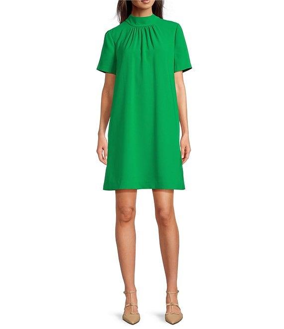Alex Marie Sylvia Crepe Short Sleeve Mock Neck Dress Product Image