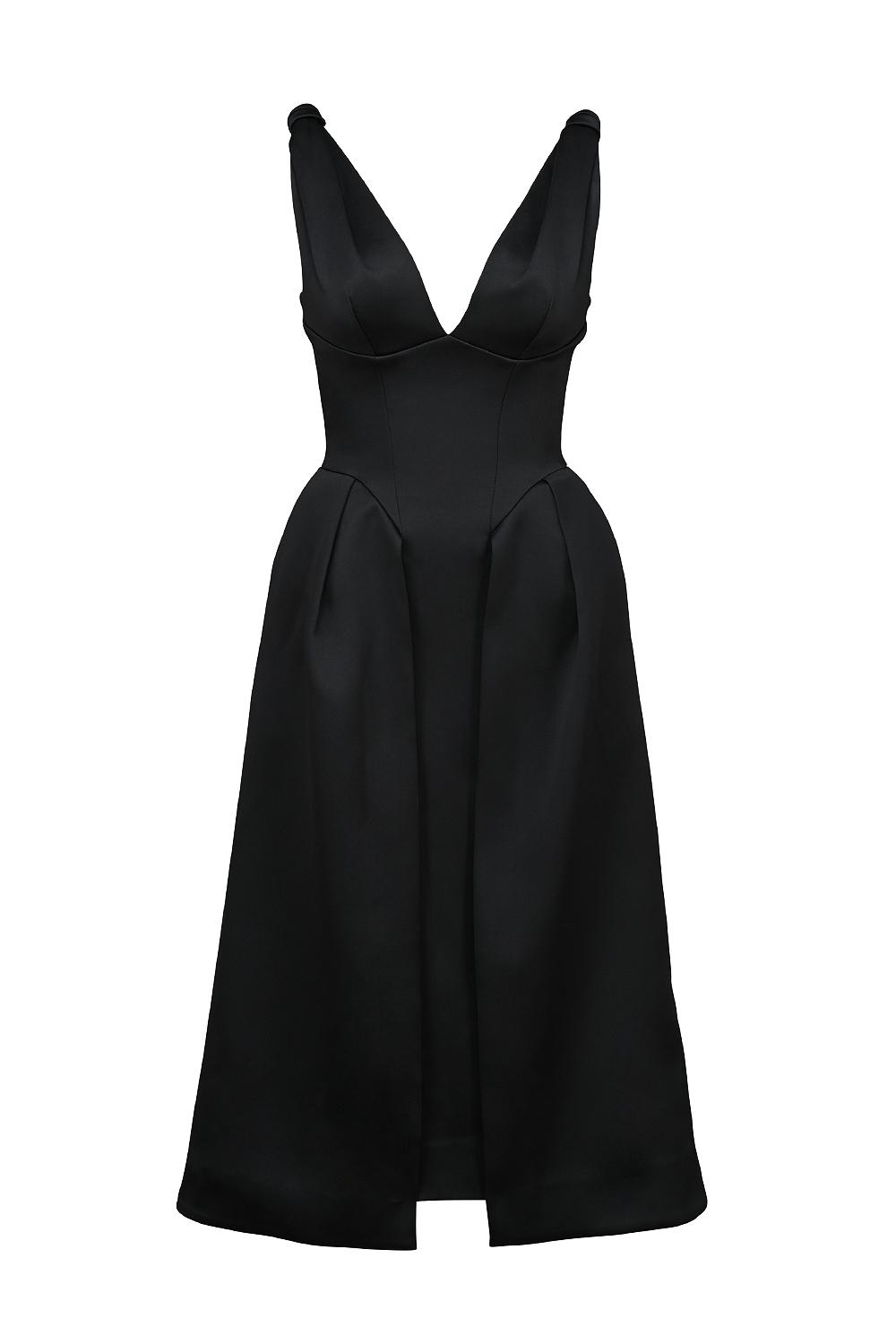 Paloma  black satin twist strap midi dress - sale Product Image