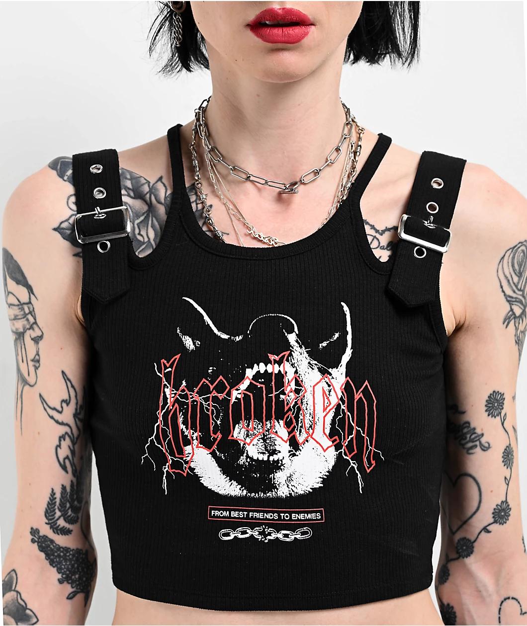 Broken Promises Buckle K9 Black Crop Tank Top Product Image
