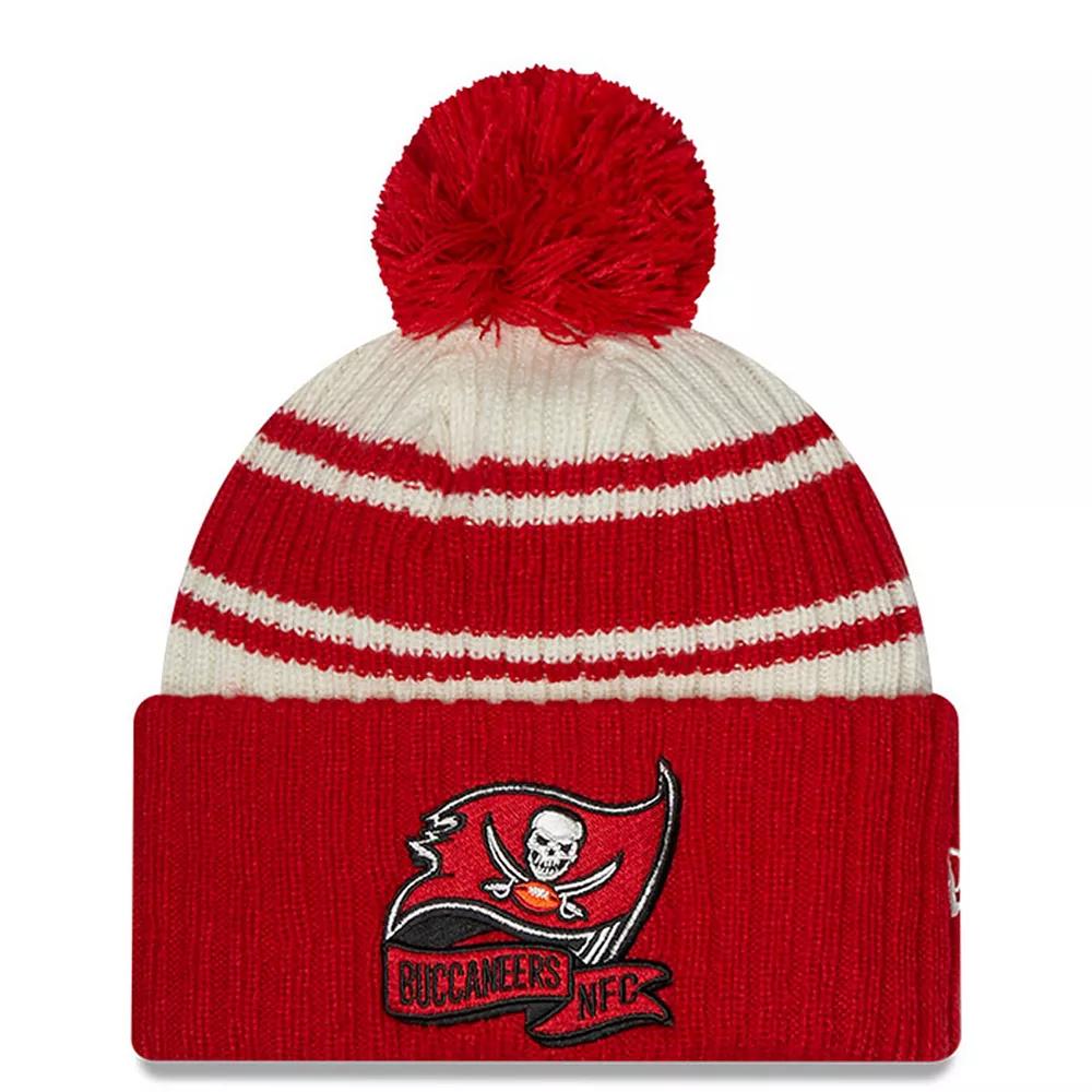 Men's New Era Cream/Red Tampa Bay Buccaneers 2022 Sideline Sport Cuffed Pom Knit Hat, Beige Product Image