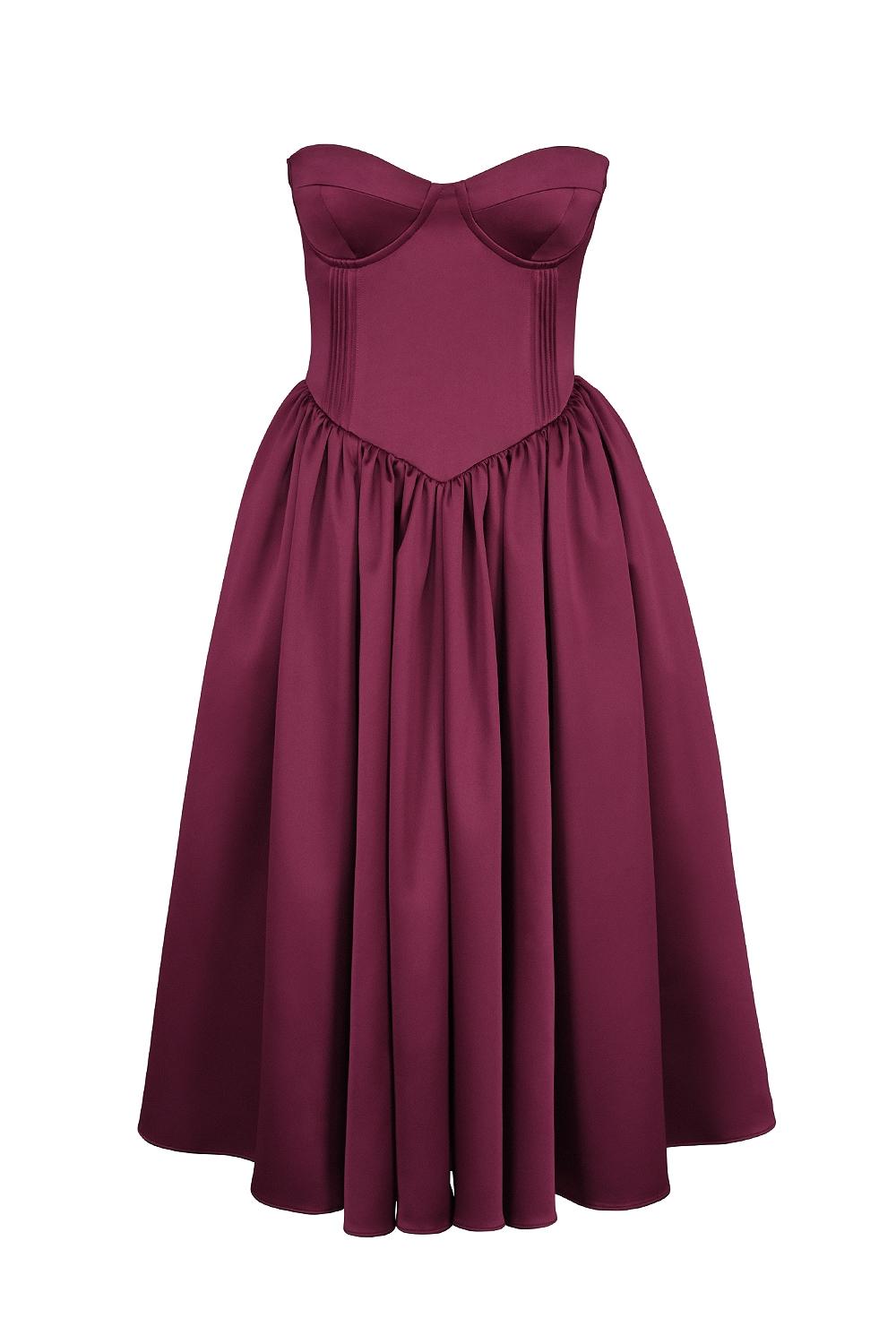 Coco  burgundy satin tulle midi dress - sale Product Image