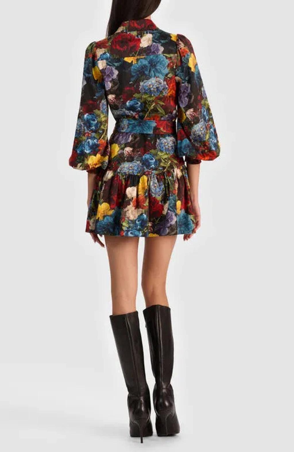 ALICE AND OLIVIA Lily Mini Shirt Dress In Flourish Sm In Multi Product Image
