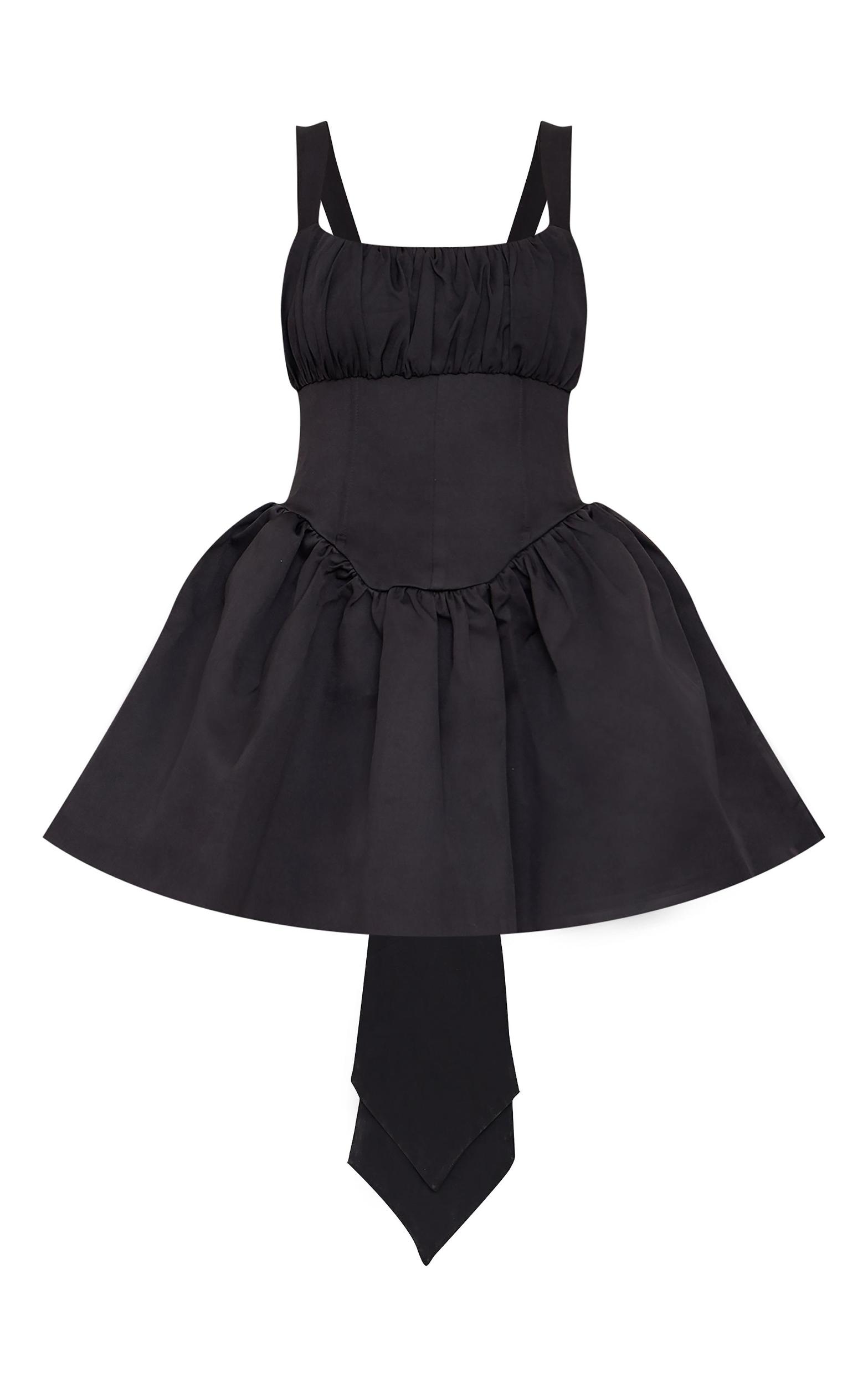 Premium Black Woven Bow Corset Detail Skater Dress Product Image