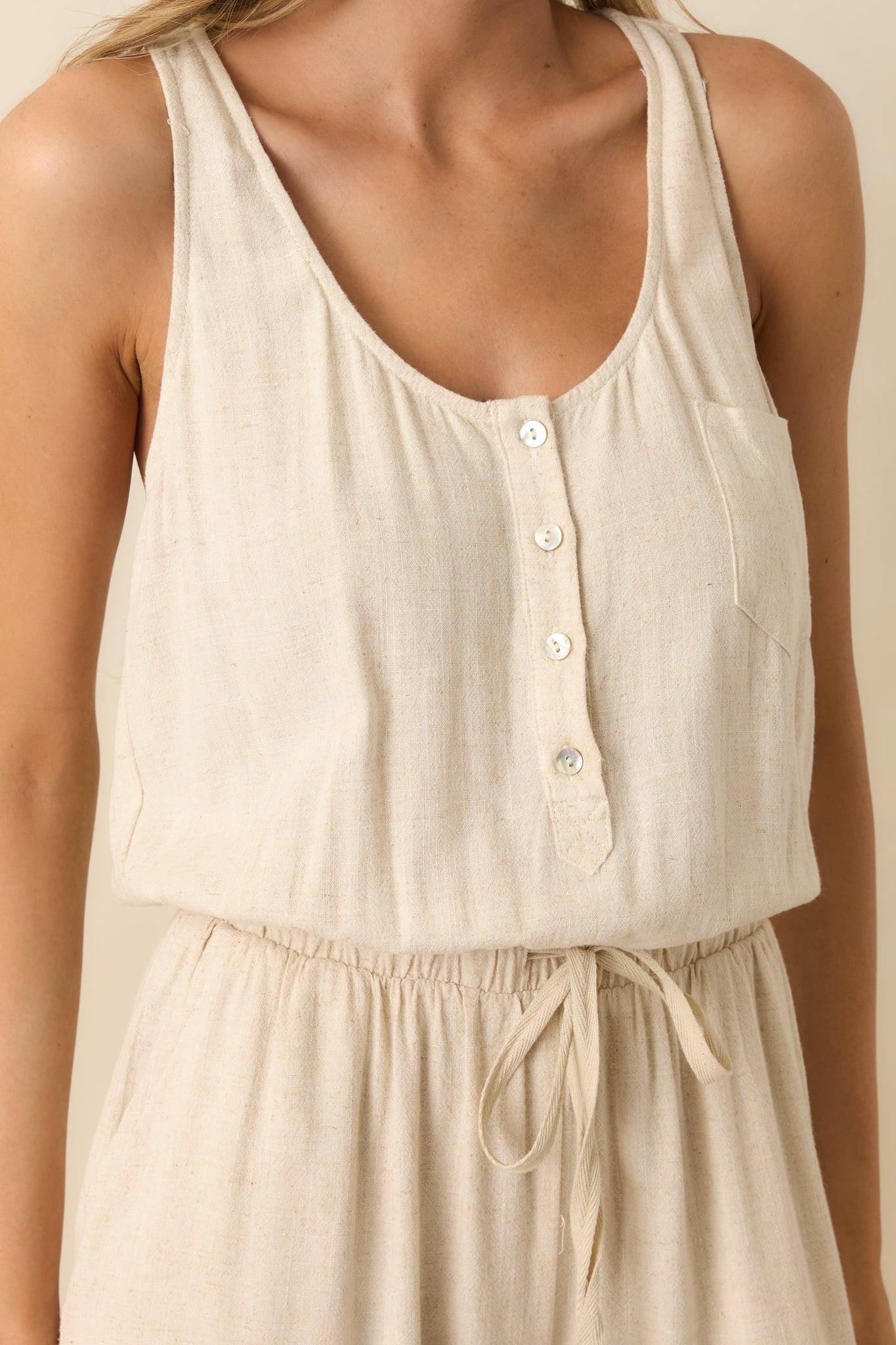 Anywhere And Everywhere Natural Linen Blend Sleeveless Jumpsuit L / Natural Product Image