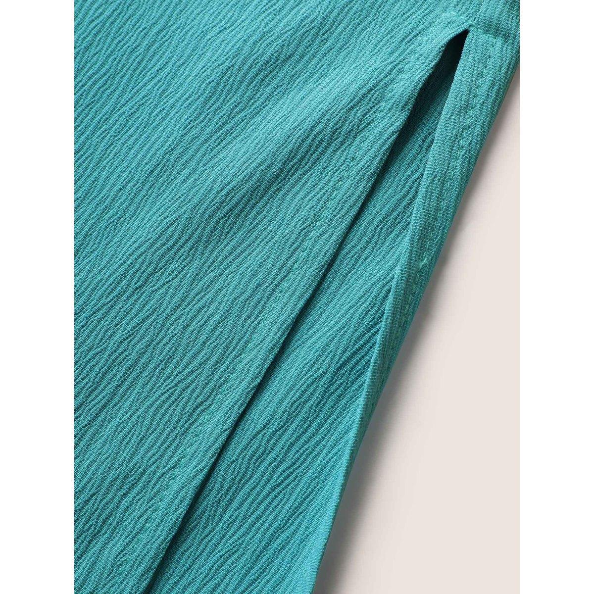 Plus Size Shirt Collar Solid Flap Pocket Split Hem Dress Turquoise Women At the Office Belted Shirt collar Half Sleeve Curvy BloomChic 18-20/2X Product Image