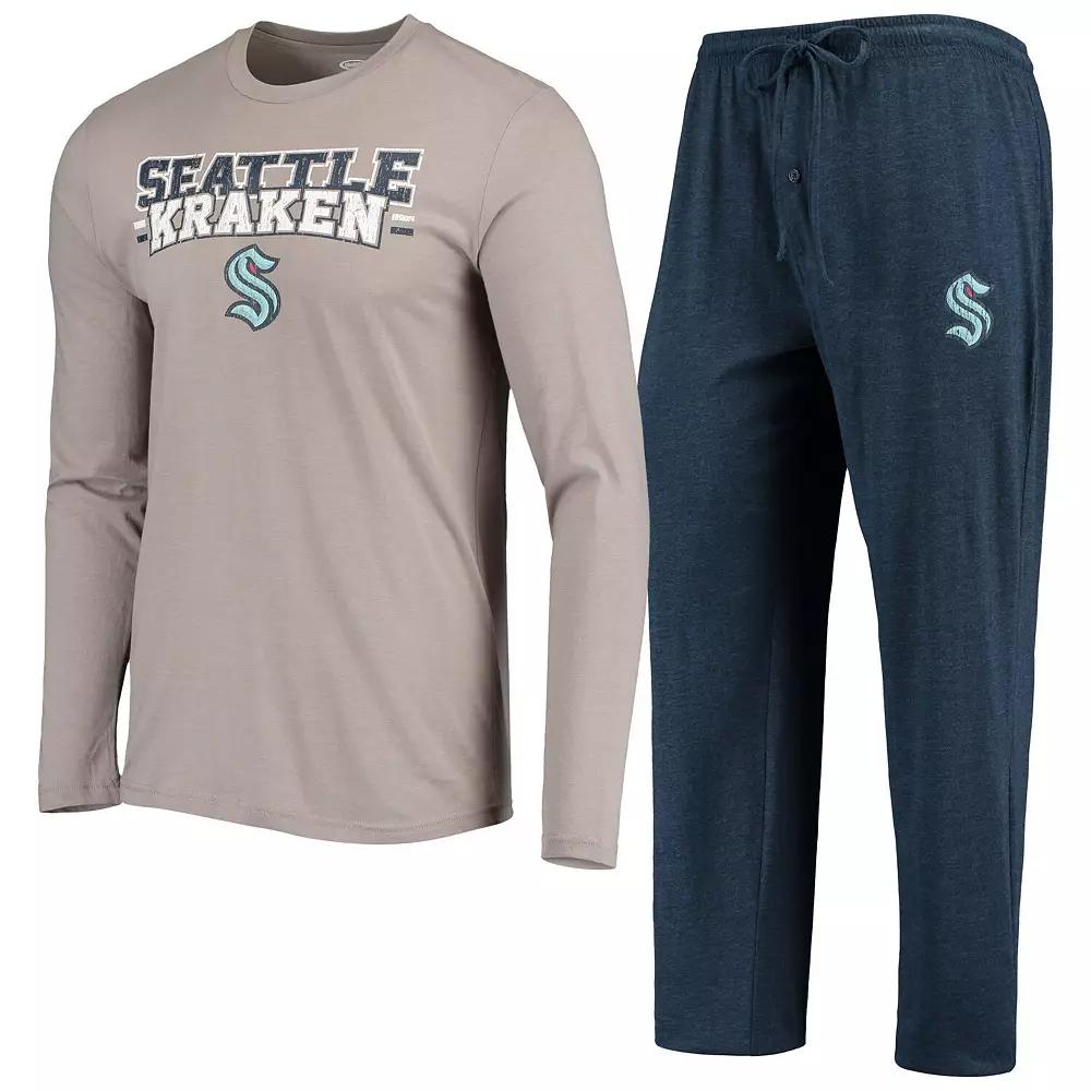 Men's Concepts Sport Gray/Deep Sea Blue Seattle Kraken Meter Long Sleeve T-Shirt & Pants Set, Size: Medium, Krk Grey Product Image