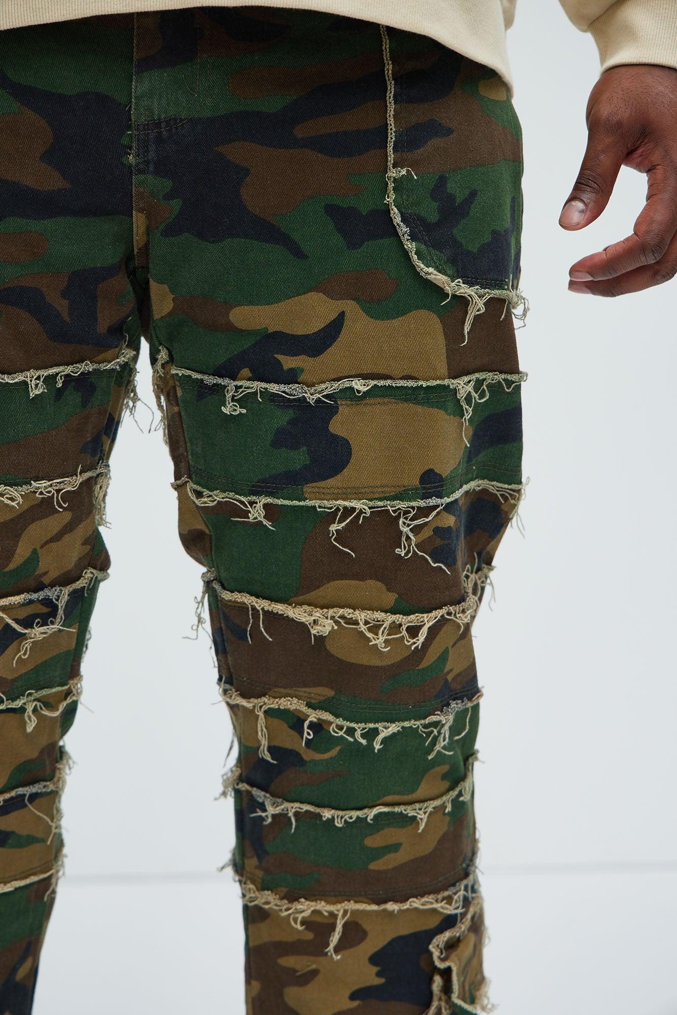 We Good Frayed Cargo Straight Pants - Camouflage Product Image