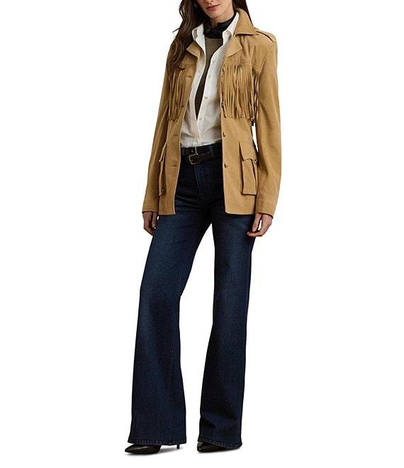 Lauren Ralph Lauren Fringe Trim Goat Suede Notch Collar Belted Jacket Product Image