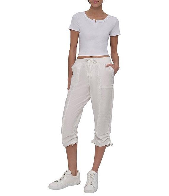 DKNY Sport by Donna Karan Ribbed Notched Crew Neck Short Sleeve Cropped Tee Product Image
