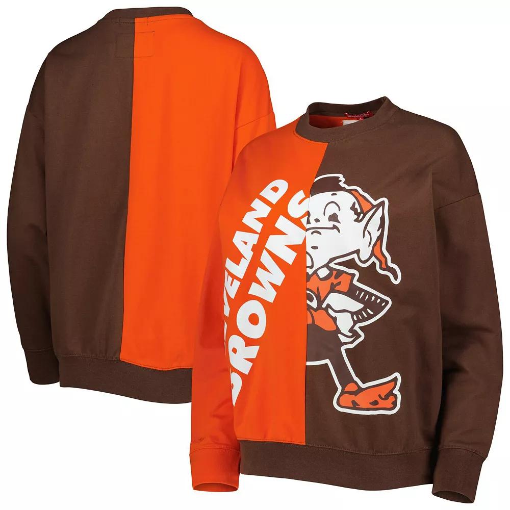 Women's Mitchell & Ness Orange/Brown Cleveland Browns Big Face Pullover Sweatshirt, Size: XS Product Image